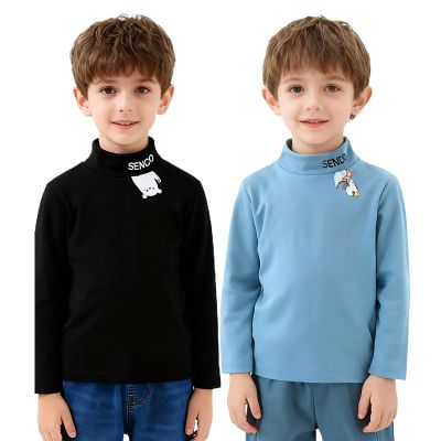 HSTiSan Boys Girls Tee T-Shirt Thermal Underwear Half Collar Basic Tops 2 Piece Kids Warm Undershirts Black+Blue 3-4Years