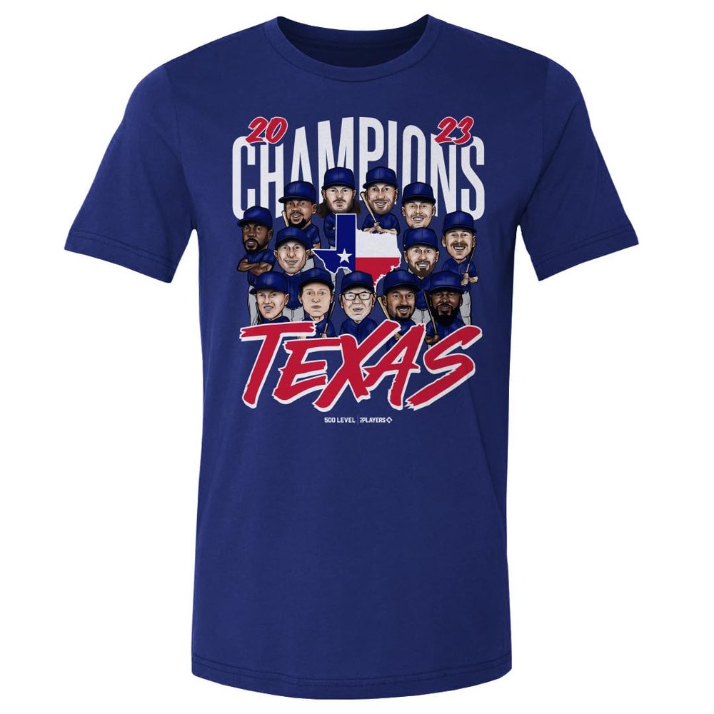 500 LEVEL Texas Rangers World Champs Shirt (Cotton, XXX-Large, Royal Blue) - Texas Baseball Champions 2023 WHT