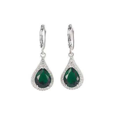 Diamond Embellished Drop-Shaped Emerald Earrings and Earring Jewelry - Charming Female Gemstone Jewelry EmeraldEarrings[WhiteGold]