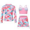 Funnycokid Girls Swimsuit Size 7 8 Pink Floral Rash Guard Zip Kids Boyshorts Bathing Suit Long Sleeve Bikini Black Swimwear 3 Pieces view 3