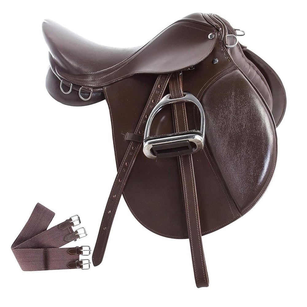 All Purpose Premium Leather English Riding Horse Saddle Tack Kit Stirrup Girth 12 13 14 15 16 17 18 Brown ST-ES-008 (16" Seat)