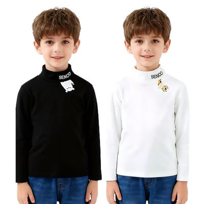 Boys Girls Thermal T-Shirt Half Collar Underwear 2-Pack Basic Soft Tops Unisex Warm Undershirts Tee Black+White 2-3Years