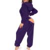 Auwer Cute One Piece Pajamas for Women Butt Flap Fleece Jumpsuit Womens Fluffy Hooded Sleepwear V Neck Onesie Purple view 1