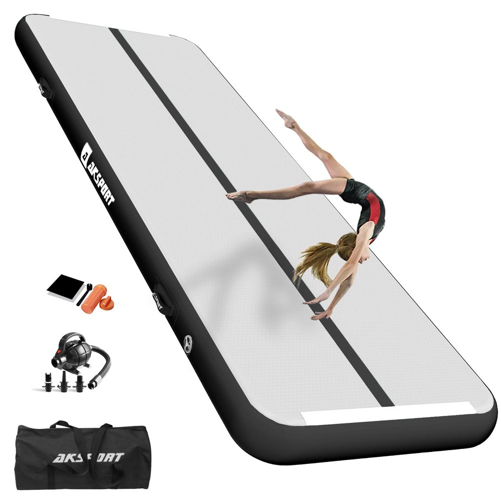 AKSPORT Inflatable Air Gymnastics Mat 10ft/13ft/16ft/20ft/23ft/26ft Tumble Track 4/8 inches Thickness Air Tumbling Mat with Air Pump for Home Use/Tumble/Gym/Training/Cheerleading