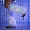 Bmirth White Leg Warmers Neon Light Up Leg Warmers 70s 80s Dance Hosiery Halloween Party Costume Christmas Rave Fuzzy LED Long Boots Cover Shoes view 2