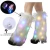 Bmirth White Leg Warmers Neon Light Up Leg Warmers 70s 80s Dance Hosiery Halloween Party Costume Christmas Rave Fuzzy LED Long Boots Cover Shoes view 3