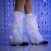 Bmirth White Leg Warmers Neon Light Up Leg Warmers 70s 80s Dance Hosiery Halloween Party Costume Christmas Rave Fuzzy LED Long Boots Cover Shoes view 4