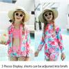 Funnycokid Little Girl Swimsuit Size 5 6 Rash Guard Zipper Bathing Suit Cute Pink Floral Swimwear Short Long Sleeve 3 Pieces Kids Bikini view 2