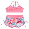 Funnycokid Little Girl Swimsuit Size 5 6 Rash Guard Zipper Bathing Suit Cute Pink Floral Swimwear Short Long Sleeve 3 Pieces Kids Bikini view 4