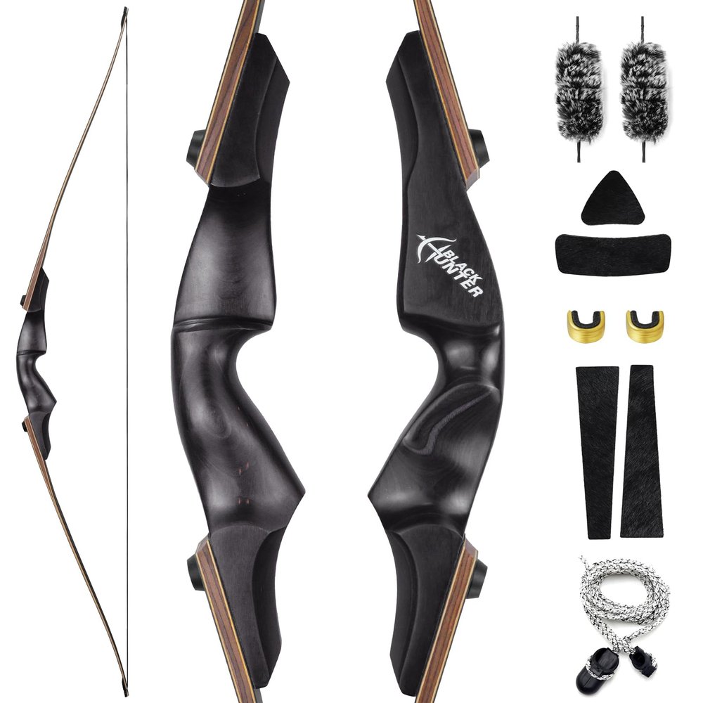 oubert Black Hunter Archery Longbow Bows 60" Right Hand Longbow Wooden Bow Set Takedown Longbow Bow for Outdoor Training Practice with Stringer Tool for Bow (20-60lb) (35LBS)