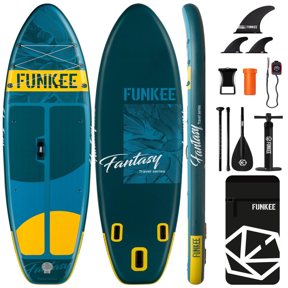 FUNKEE 1134"6" Extra Wide Inflatable Stand Up Paddle Board, Sup Board with Removable Fins, Backpack, Floating Paddle, Safety Leash, Floating Phone Case for Adults & Youth of All Skill Levels