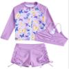 Funnycokid Girls Swimsuits Size 9-10 Bathing Suit Swimwear Boyshort Zip Rash Guard Set Butterflies Bikini Long Sleeve 3 Piece view 1