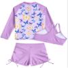 Funnycokid Girls Swimsuits Size 9-10 Bathing Suit Swimwear Boyshort Zip Rash Guard Set Butterflies Bikini Long Sleeve 3 Piece view 2
