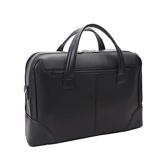 17 in. R Series Harpswell Top Grain Cowhide Leather Dual Compartment Laptop Briefcase - Black
