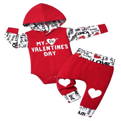 Fommy Baby Boy's First Valentines Day Outfit - Red Hoodie & Love Pants (3-6 Months)