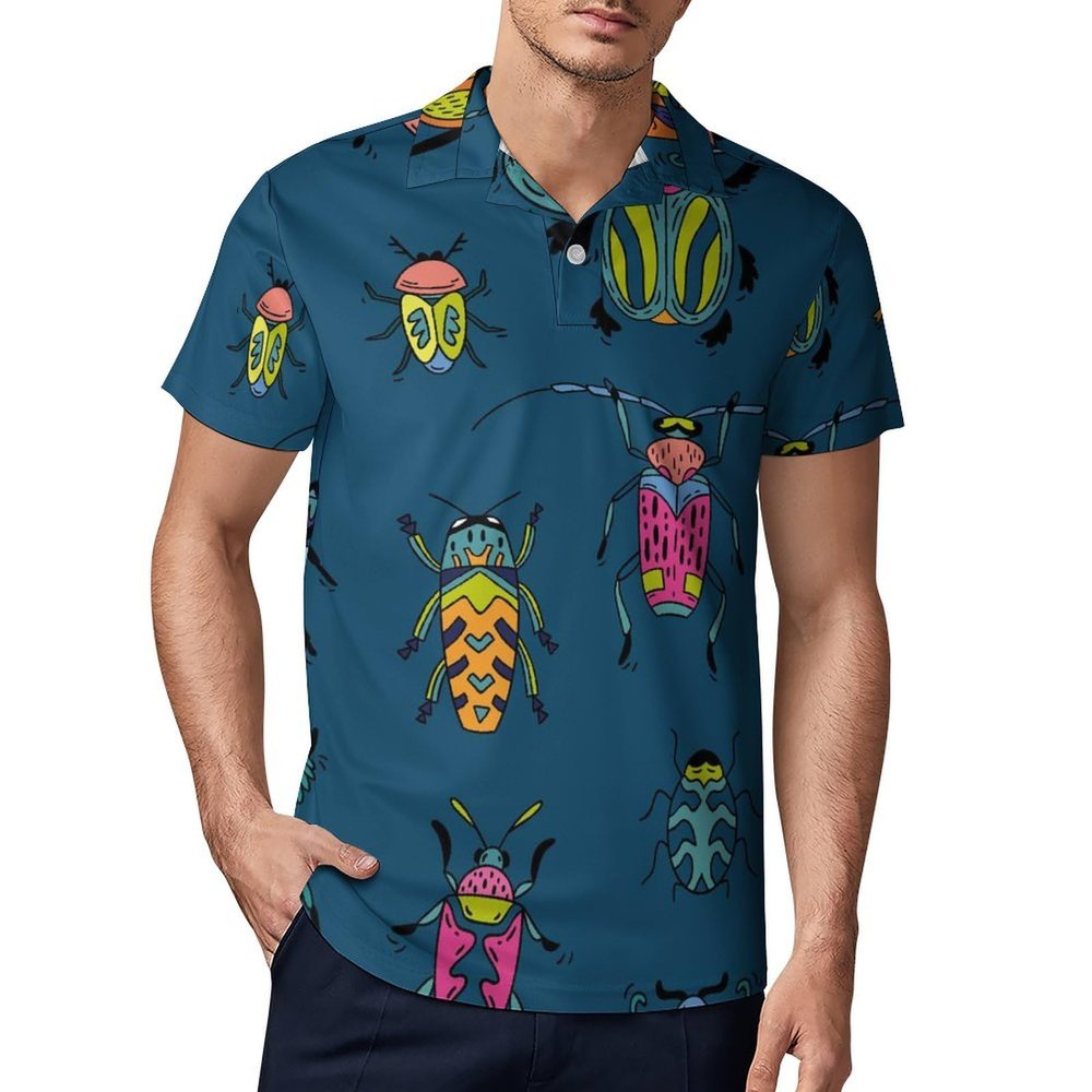 Cute Cartoon Bug Flying Classic Polo Shirts for Men Quick Dry Short Sleeve Fit Golf Tees Casual Tops 2XL