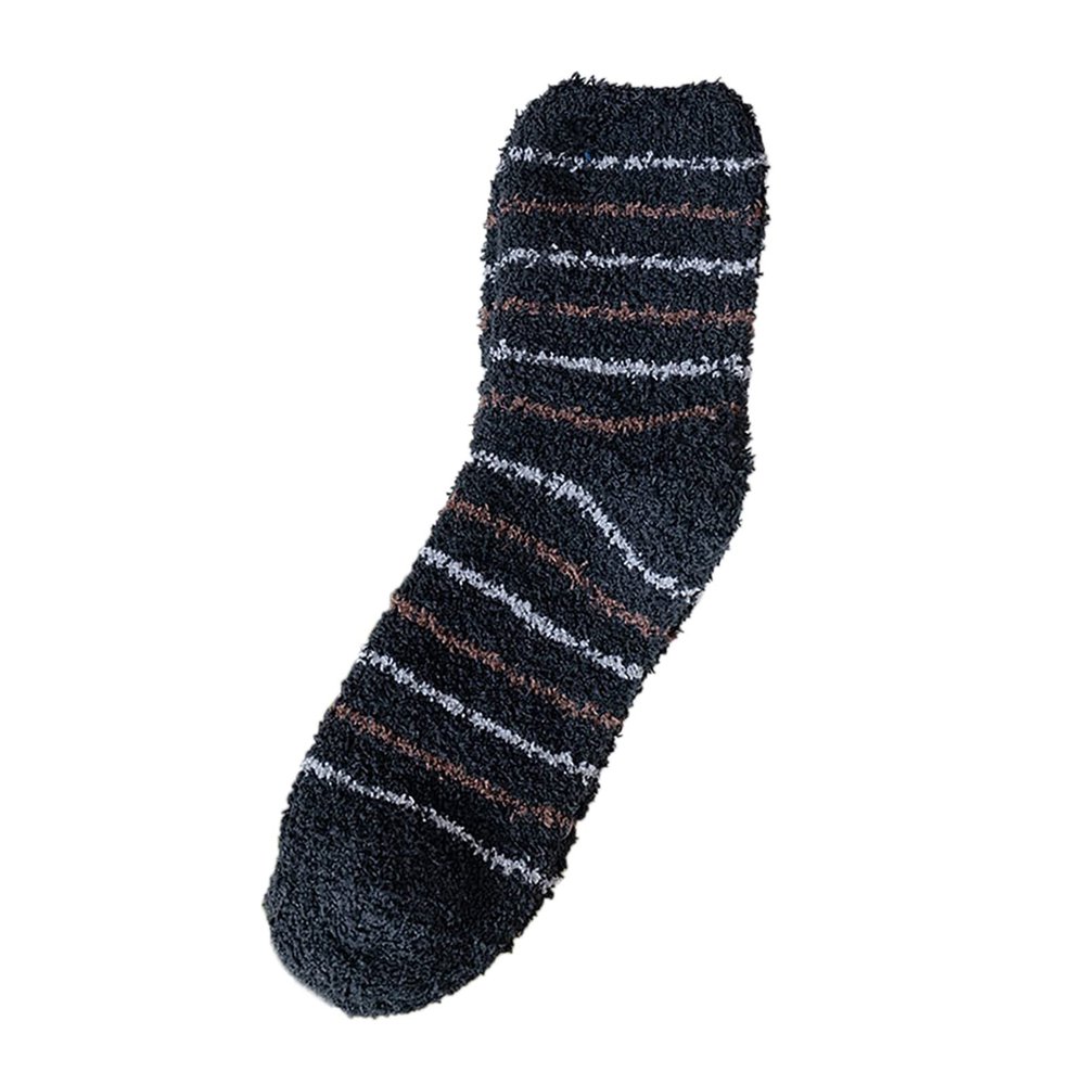 Fuzzy Socks for Men Cozy Soft Warm Socks Casual Striped Home Sleep Comfy Socks Winter Socks Gifts for (Black, One Size)