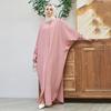 AFAVOM Women Muslim Prayer Dress Islamic Ramadan Abaya Dubai Kaftan Robe Batwing Sleeve Henley Shirt Dress Casual Church Long Sleeve Eid Modest Dress Saudi Arab Prayer Clothes Pink One Size view 2