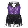 Winnrchan Kids Girls' Sequins Latin Jazz Dance Costume Tassel Tuxedo Modern Dance Leotard Jumpsuit Purple 10 Years view 3