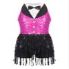 Winnrchan Kids Girls' Sequins Latin Jazz Dance Costume Tassel Tuxedo Modern Dance Leotard Jumpsuit Hot Pink 14 Years view 3