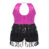 Winnrchan Kids Girls' Sequins Latin Jazz Dance Costume Tassel Tuxedo Modern Dance Leotard Jumpsuit Hot Pink 14 Years view 4