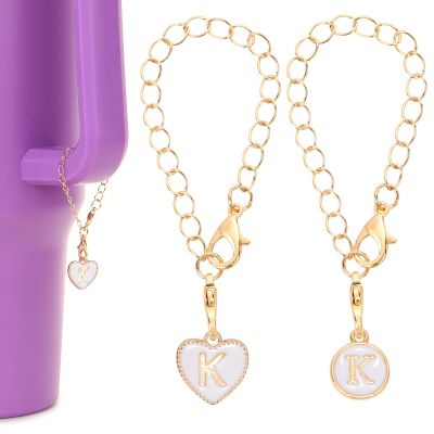 HOMICO 2PCS Round Heart Shaped Letter Chain Accessories for Stanley Cup Personalized Name ID Letter Chain Accessories for Stanley Tumbler, K
