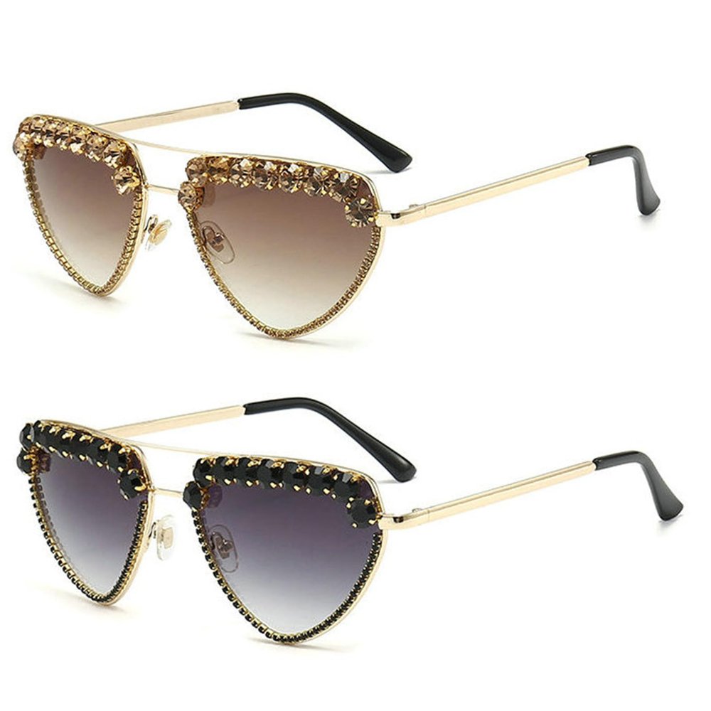 helena Unique Diamond Fashion Sunglasses Women Luxury Rhinestone Cat Eye Eyewear Female Trend Ladies Sun Glasses (black+tea)