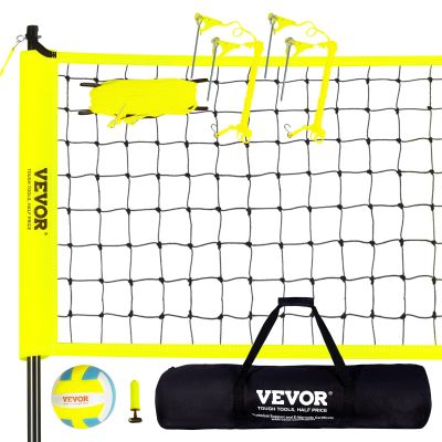 VEVOR Portable Volleyball Net Set, Adjustable Height Steel Poles with PVC Volleyball Pump, Carrying Bag for Beach Backyard