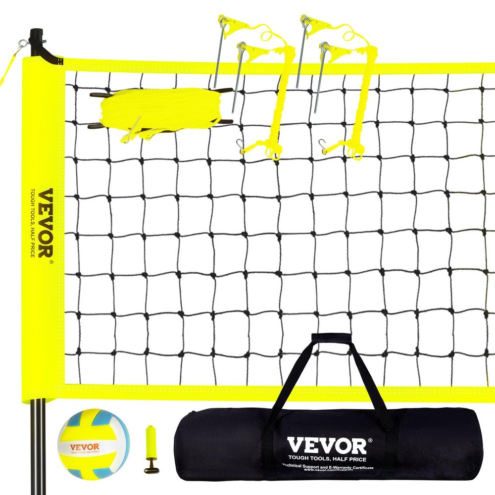 VEVOR Portable Volleyball Net Set, Adjustable Height Steel Poles with PVC Volleyball Pump, Carrying Bag for Beach Backyard