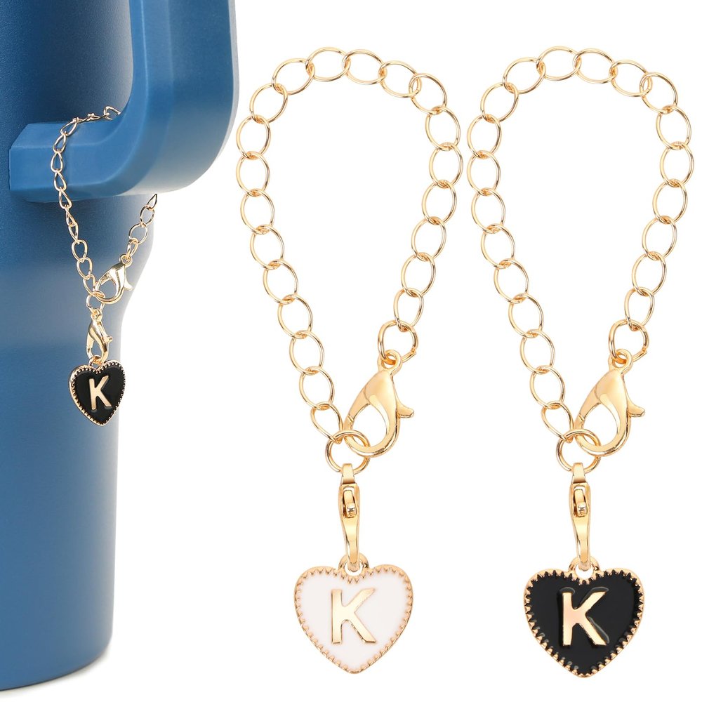 HOMICO 2PCS Heart Shaped Letter Chain Accessories for Stanley Cup Personalized Name ID Letter Chain Accessories for Stanley Tumbler, K