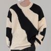 Men's Black and White Sweater Male Dual Color Casual Knit Pullover Men Soft Crewneck Fall Winter Cardigan (Large,Black) view 2