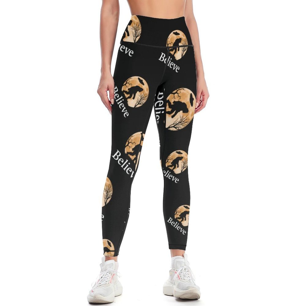 Bigfoot Believe Workout Leggings for Women High Waisted Tummy Control Yoga Pants Soft Biker Pants M