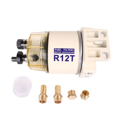 Boat Engine S3240 R12T 120AT 120A-140R RK10222 NPT ZG1/4-19 Fuel Filter Water Separator for Gasoline and Diesel Spin-On Marine Engine with Four Fittings, Fit Sierra 18-99193 18-7987, 10 Micron