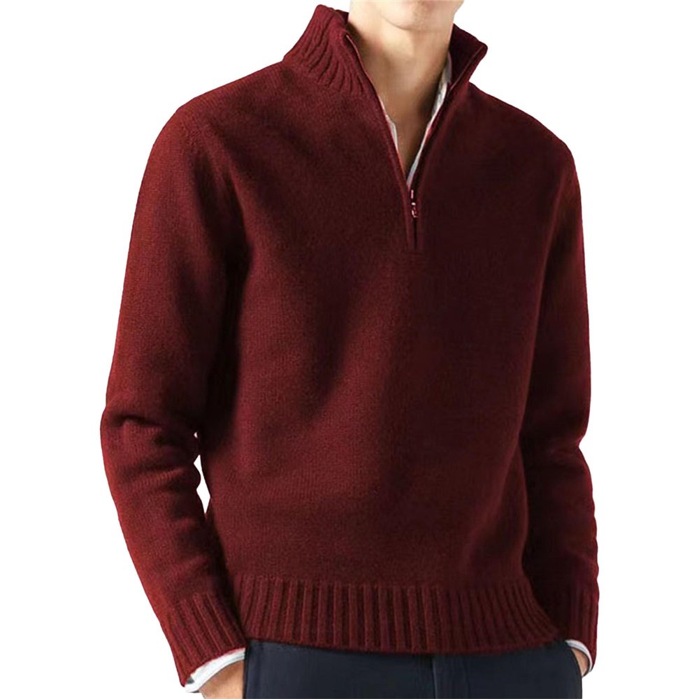 Men's 1/4 Zip-Up Long Sleeve Sweater Warm Pullover Casual Sweaters Jumpers Knitwear Tops for Fall Winter (Large,Wine Red)
