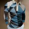 ZYXTIM Men's Fashion Zipper Polo Shirts Long Sleeve Slim Fit 3D Printed Casual Business Pullover Athletic Golf Shirt Tops view 2