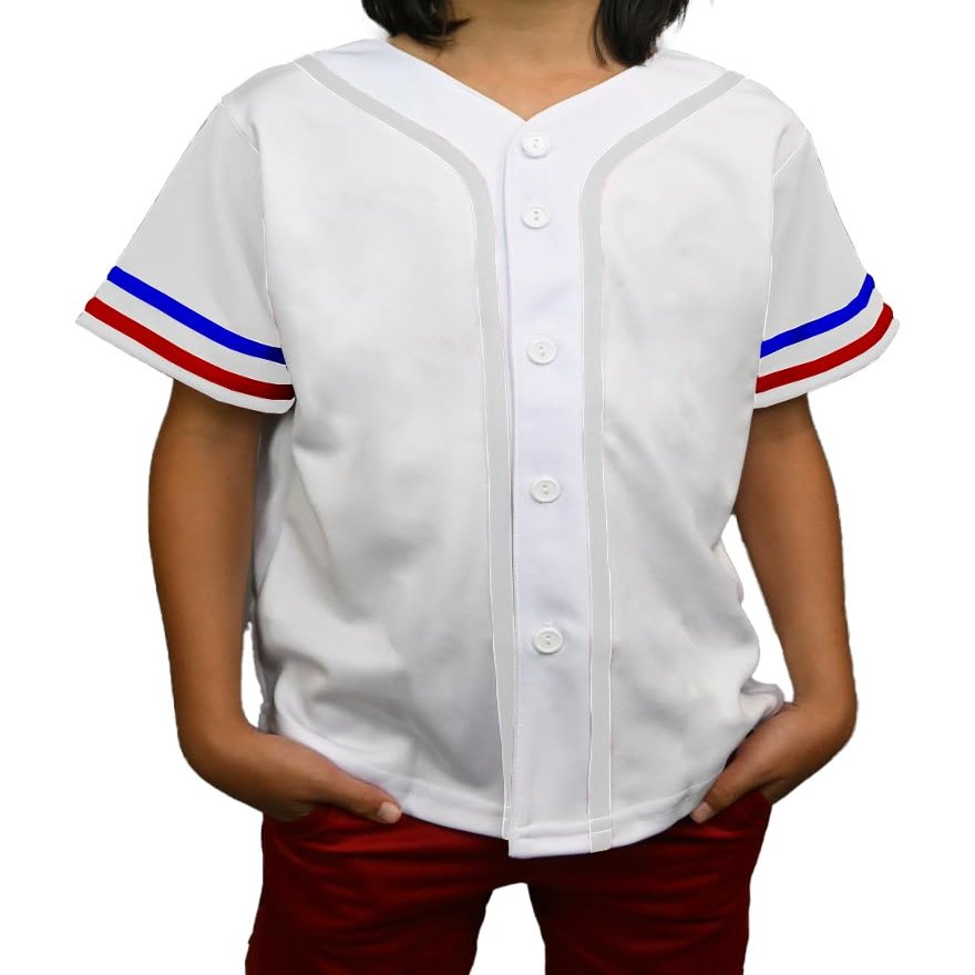 DIGITMON Kids Baseball Jersey Button Down Premium Sleeve Two-Striped T Shirts Uniform WHITEROYALRED for 12y Teenagers