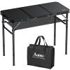 Anbte Folding Camping Table with Storage Net, 3ft Camping Table Aluminum Folding Table with 3 Adjustable Height Max 27.5 Inch Picnic Table Portable Table for Outdoor Backyard BBQ, Pure Black view 1