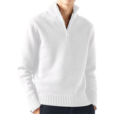 Men's 1/4 Zip-Up Long Sleeve Sweater Warm Pullover Casual Sweaters Jumpers Knitwear Tops for Fall Winter (X-Large,White)