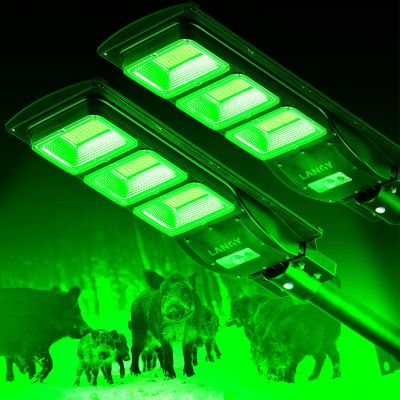 LANGY Hog Lights for Night Hunting, Solar Hog Light 20000 Lumen Green Feeder Light with Reomte, Motion Activated with 20Inch Pole, Green Solar Lights for Hunting Predator, Coyote, Varmint, Hog, Deer