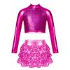 Agoky Kids Girls Shiny Sequins Jazz Hip Hop Dance Outfits Modern Dancing Costumes Performance Dancewear 6-16 Years Hot Pink B 10 Years view 1