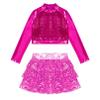 Agoky Kids Girls Shiny Sequins Jazz Hip Hop Dance Outfits Modern Dancing Costumes Performance Dancewear 6-16 Years Hot Pink B 10 Years view 3