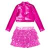 Agoky Kids Girls Shiny Sequins Jazz Hip Hop Dance Outfits Modern Dancing Costumes Performance Dancewear 6-16 Years Hot Pink B 10 Years view 4