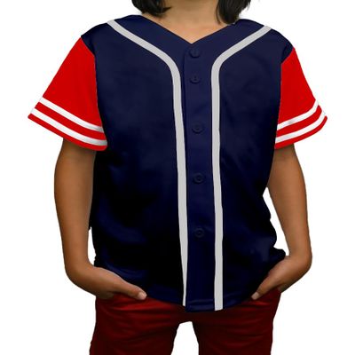 DIGITMON Kids Baseball Jersey Button Down Premium Sleeve Two-Striped T Shirts Uniform NAVYREDWHITE for 16y Teenagers