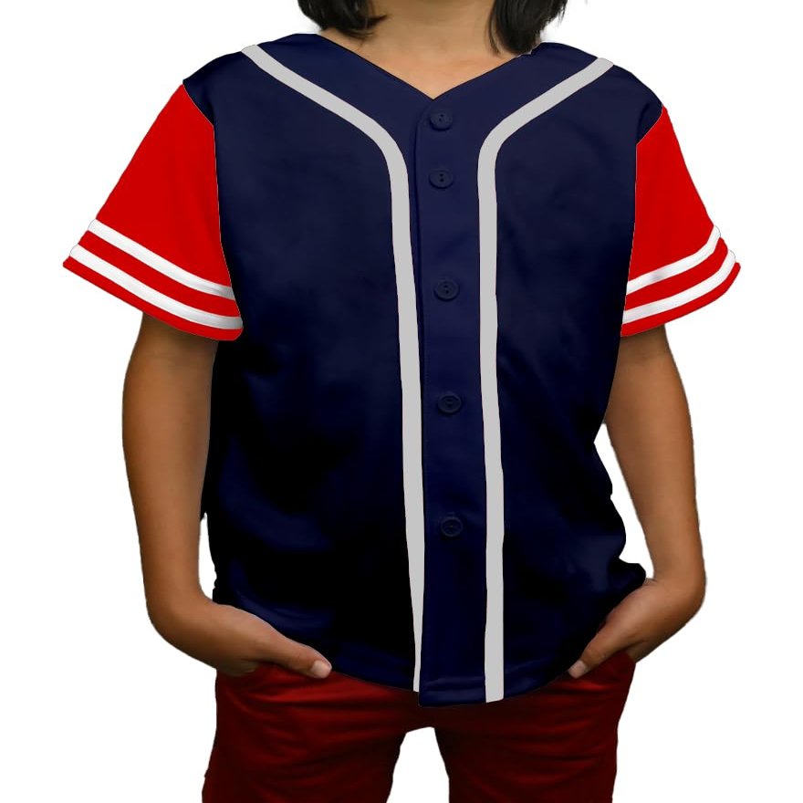 DIGITMON Kids Baseball Jersey Button Down Premium Sleeve Two-Striped T Shirts Uniform NAVYREDWHITE for 12y Teenagers