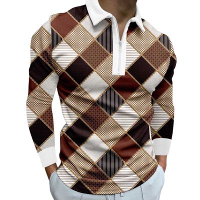 ZYXTIM Men's Fashion Zipper Polo Shirts Long Sleeve Slim Fit 3D Printed Casual Pullover Breathable Quick Dry Athletic Sport Golf Shirt Tops