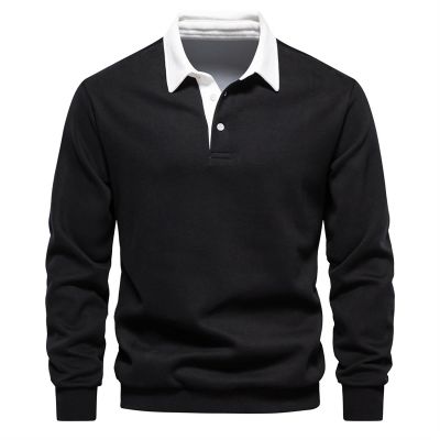 ZYXTIM Mens Polo Long Sleeve Shirts Button Down Solid Color Elegant Lapel Golf Polo Shirts Cotton Cozy Basic Casual T-Shirt Tops Sweatshirts