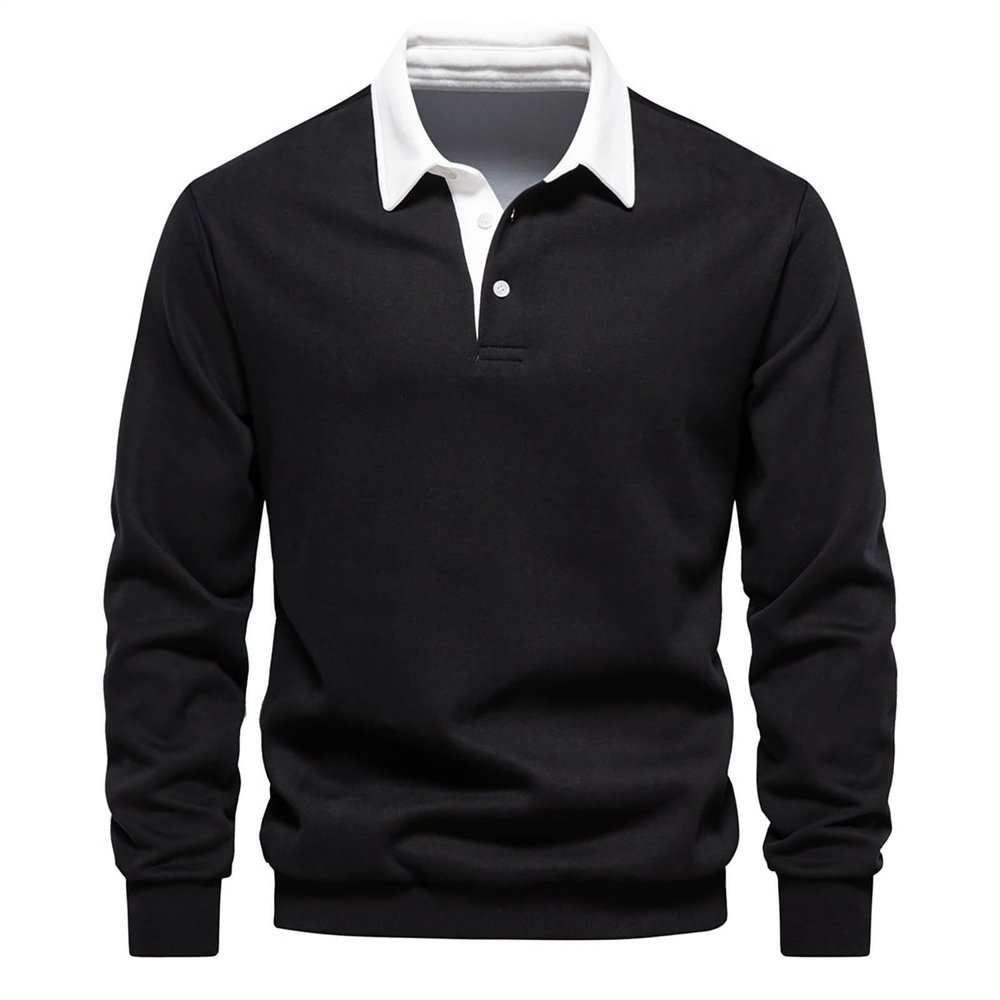 ZYXTIM Mens Polo Long Sleeve Shirts Button Down Solid Color Elegant Lapel Golf Polo Shirts Cotton Cozy Basic Casual T-Shirt Tops Sweatshirts