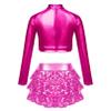 Agoky Kids Girls Shiny Sequins Jazz Hip Hop Dance Outfits Modern Dancing Costumes Performance Dancewear 6-16 Years Hot Pink B 8 Years view 2