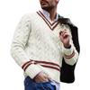 SWJGLITTR Men's V-Neck Color Matching Sweater Male Ribbed Knitted Cable Slim Fit Pullovers Man Color Block Ribbed Sweaters (XX-Large,White) view 1