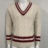 SWJGLITTR Men's V-Neck Color Matching Sweater Male Ribbed Knitted Cable Slim Fit Pullovers Man Color Block Ribbed Sweaters (XX-Large,White) view 2